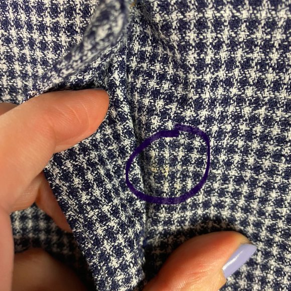 Vtg Leslie Fay 14 XL Blazer Jacket Navy Blue Gold Nautical Gingham Career - Picture 4 of 6